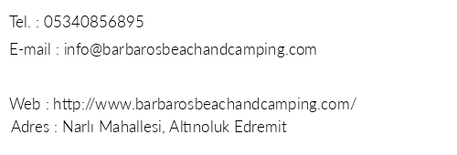 Barbaros Camping telefon numaralar, faks, e-mail, posta adresi ve iletiim bilgileri